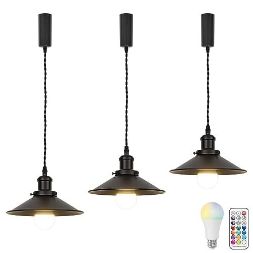 3個入り ペンダントライト 電球色・RGB色切り替え可能 リモコン付き タイマー機能付き ダクトレール式 コード長さ100cm コードを収納できるコップ付き 100cm範囲内に調節できる E26口金 10W調光調色電球付属 インテリア用 シェード直径22cm
