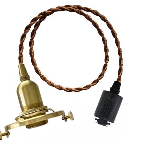 ペンダントライト 3点留めタイプ 前より最大で7.4cm幅広いシェードに対応でき ソケット レトロ ダクトレール式 ダクトレールライト ライティングライト インテリア 照明器具 E17 真鍮ソケット 茶色コード コード長さ60cm