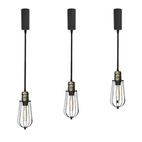 3個セット ペンダントライト ダクトレールライト ライティングレール用 ダクトレール式 コード長さ100cm 収納コップ付き 100cm範囲内に調節可 玄関照明 客室照明 インテリアライト E26対応 長いブロンズソケット シェード直径10cm 電球別売り(3)