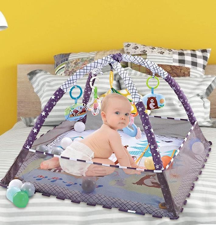 プレイマット 0か月~ 赤ちゃん 幼児 子ども 幼児 ベビー ジム プレイジム プレイマット メリー 折り畳み式 ベビーおもちゃボールプールに変身 長く遊べる コンパクトに収納 安全 保護ネット 出産祝いプレゼント