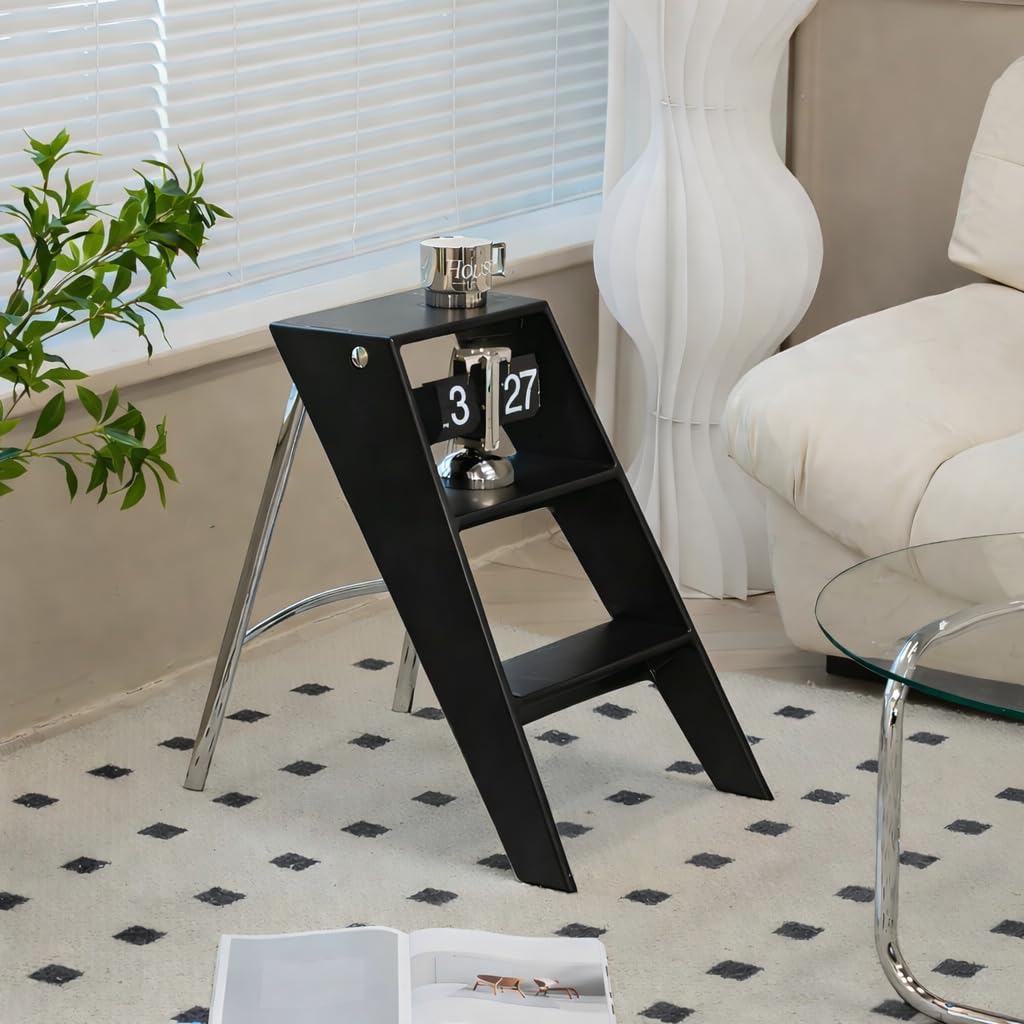 脚立3段 折りたたみ式踏み台兼展示ラック ABS樹脂製 軽量で安定 インテリアにも映える(ブラック/ホワイ..