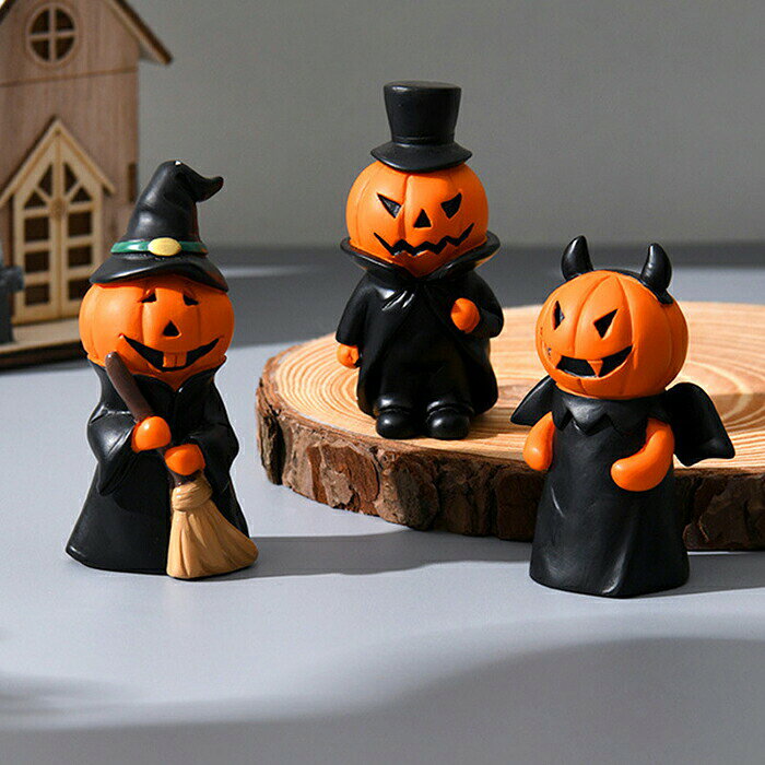 AISKYのハロウィン 飾り ミニチュア 置物 パンプキン かわいい かぼちゃ飾り デコレーション ハロウィングッズ 卓上 フィギュア プレゼント セット 雑貨 小物 イベント ディスプレイ オブジェ 帽子 ほうき 悪魔の角 コウモリの羽 デビル Halloween｜アングル2