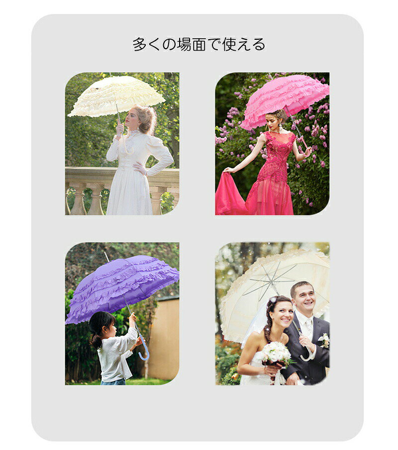 ロリータフリル傘 黒（薔薇レース・晴雨兼用）