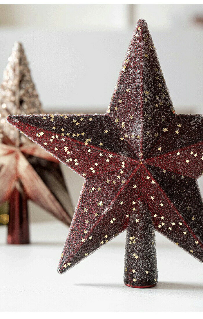 AISKYのクリスマス ツリートップ スター 星 20cm トップスター キラキラ 大きめサイズ かわいい 五芒星 オーナメント 飾り 幸運星 クリスマスツリー装飾 北欧 オシャレ インテリア プレゼント ギフト お祝い パーティー Xmas 緑 ワイン レッド モカ｜アングル3