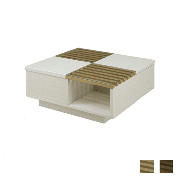テーブル おしゃれ 引出し 幅80cm 高さ35cm ホワイト ガラス 正方形 リビングテーブル カフェテーブル 木製テーブル 座卓 ライトブラウン ミディアム...
