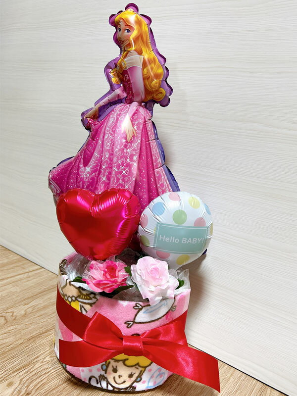 出産祝い・バルーンギフトAISORAのおむつケーキ プリンセス 女の子 ディズニー Disney ディズニープリンセス 出産祝い かわいい オムツケーキ ギフト パンパース 誕生日 百日 ハーフバースデー 初誕生 お祝い おもちゃ イニシャルシール付き おむつギフト｜アングル2
