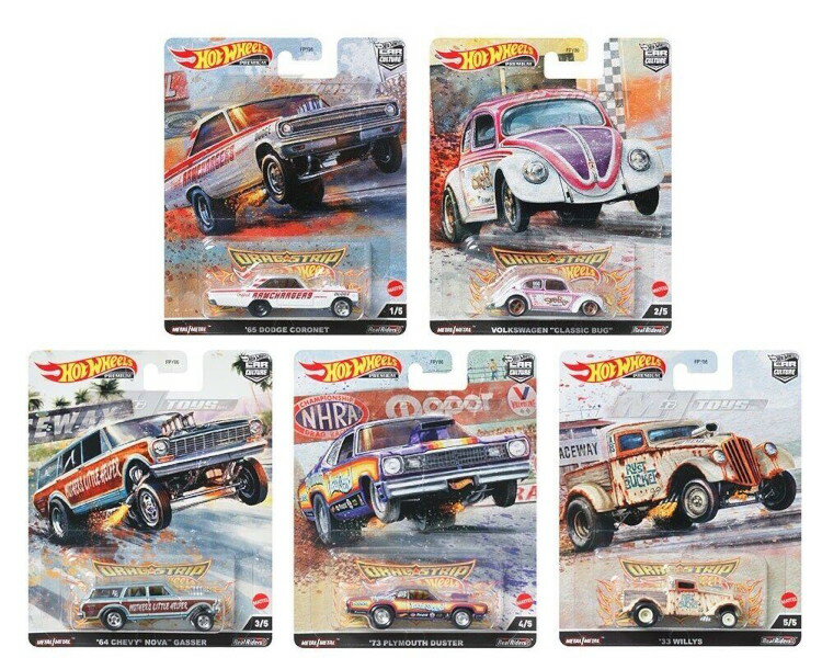 ホットウィール 1/64 ドラッグ ストリップ カー カルチャー 5 台セット 2023 Hot Wheels 1:64 Set 2023 Drag Strip Car Culture 5 pcs. 039 33 WILLY’S GASSER PICK UP / 039 64 CHEVY NOVA WAGON GASSER / 039 73 PLYMOUTH / DUSTER / VW CLASSIC BUG / 039 65 DODGE CORONET