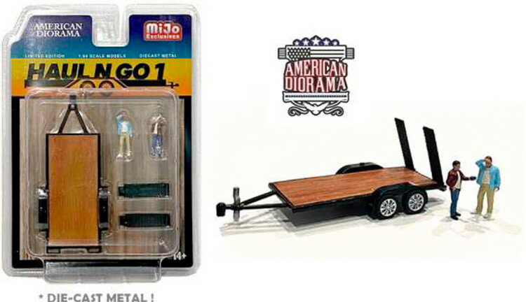 アメリカンジオラマ 1/64 アクセサリー フィギュア2個付き トレーラーセットAmerican Diorama 1:64 ACCESSORIES - SET TRAILER WITH 2X FIGURES