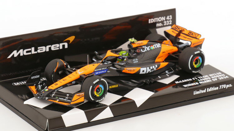 ミニチャンプス 1/43 マクラーレン MCL38 マイアミ グランプリ 2024 優勝 ランド ノリス 770台限定Minichamps 1:43 McLaren MCL38 Winner GP Miami 2024 Norris Limited 770 pcs