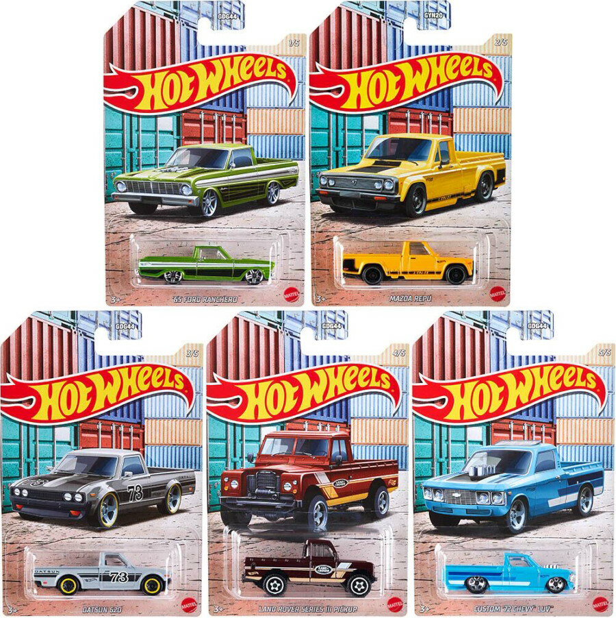 ホットウィール 1/64 ホット ピックアップ 2021 5台セットHot Wheels 1:64 Hot Pickups Set 5 pcs 2021 '65 Ford Ranchero/Mazda REPU/Datsun 620/Land Rover Series III Pickup/Custom '72 Chevy LUV
