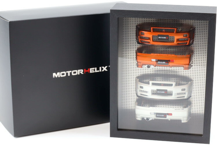 モーターヘリックス 1/18 日産 スカイライン R34 バンパーフレームディスプレイ オレンジ ホワイトMotorhelix 1:18 Nissan Skyline R34 Bumper Frame Display orange white