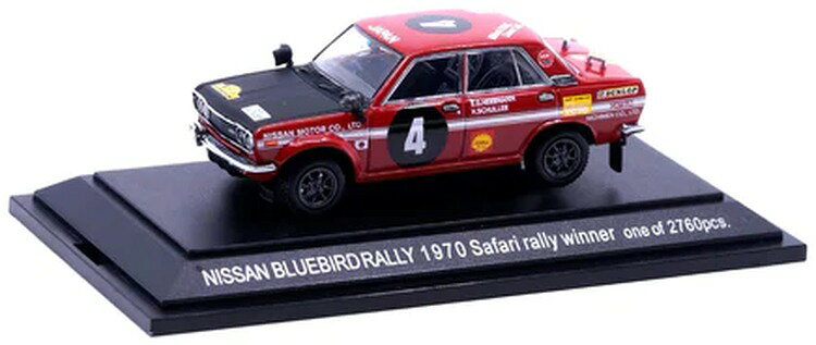 エブロ 1/43 日産 ブルーバード 1970 サファリラリー 優勝 レッドEBBRO 1:43 NISSAN BLUEBIRD 1970 SAFARI RALLY WINNER RED