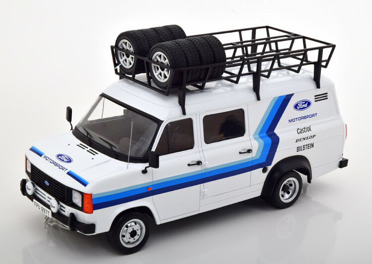 CN\ 1/18 tH[h gWbg oX MK2 tH[h [^[X|[c 1985 zCg [tbNtIxo 1:18 Ford Transit Bus MK2 Ford Motorsport 1985 white blue with roof rack