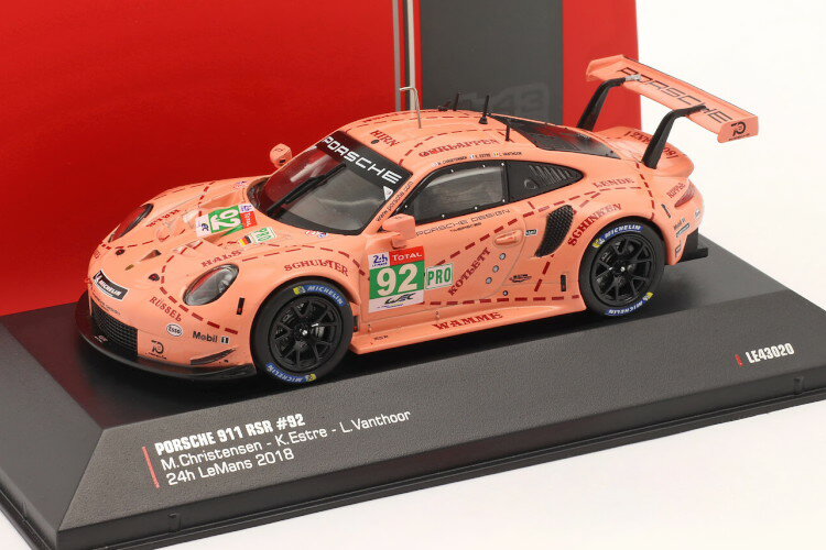 イクソ 1/43 ポルシェ 911 RSR #92 優勝 LMGTE-Pro クラス ピンク ピッグ ル・マン24時間 2018 ミカエル・クリステンセン ケビン・エストレ ヴァントール Ixo Porsche 911 RSR #92 Winner LMGTE-Pro class Pink Pig 24h LeMans Michael Christensen Kevin Estre Vanthoor