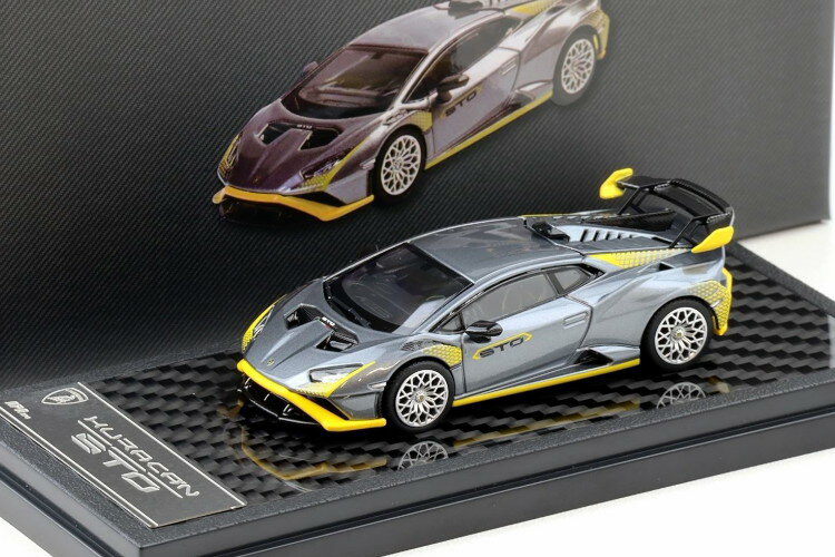 Lamborghini - LCDモデル 1/64 ランボルギーニ ウラカン STO クーペ グレー メタリック イエローLCD MODELS 1:64 Lamborghini Huracan STO Coupe grey metallic yellow
