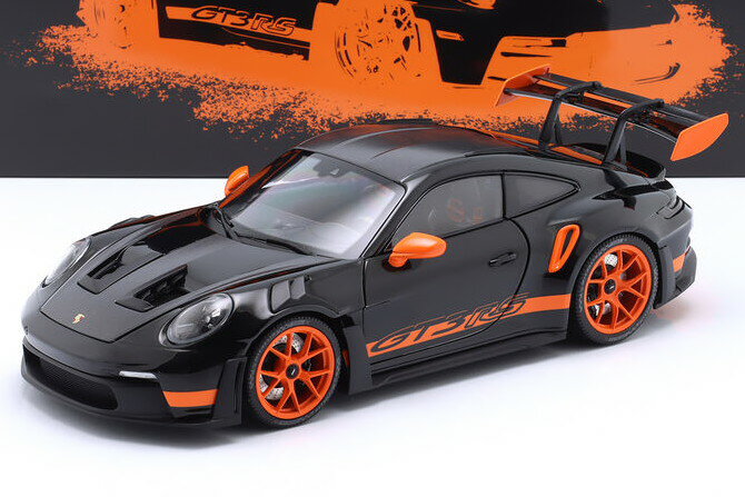 ~j`vX 1/18 |VF 911 (992) GT3 RS 2022 ubN/IW 222 JMinichamps 1:18 Porsche 911 (992) GT3 RS year 2022 black / orange rims limitation 222 pcs