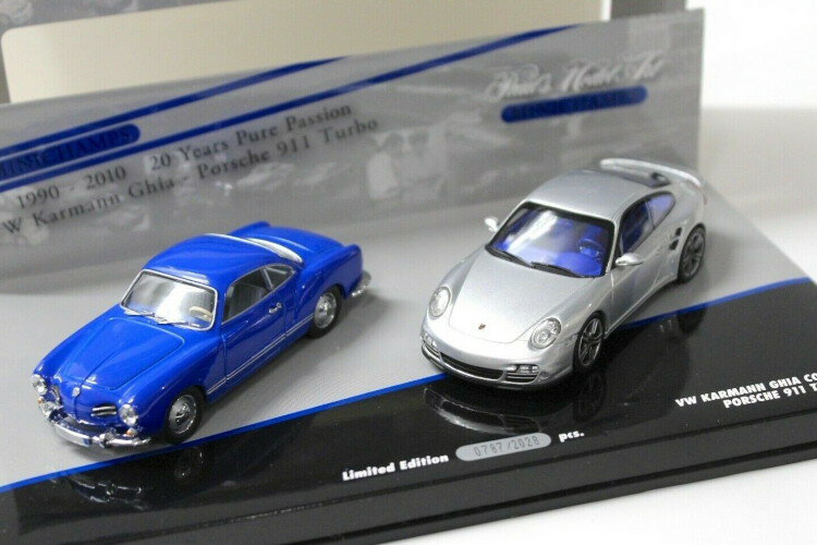 ~j`vX 1/43 2Zbg |VF 911 ^[{ Vo[ { tHNX[Q J}MA u[Minichamps 1:43 2-Car Set Porsche 911 Turbo Silver { VW KARMANN GHIA BLUE