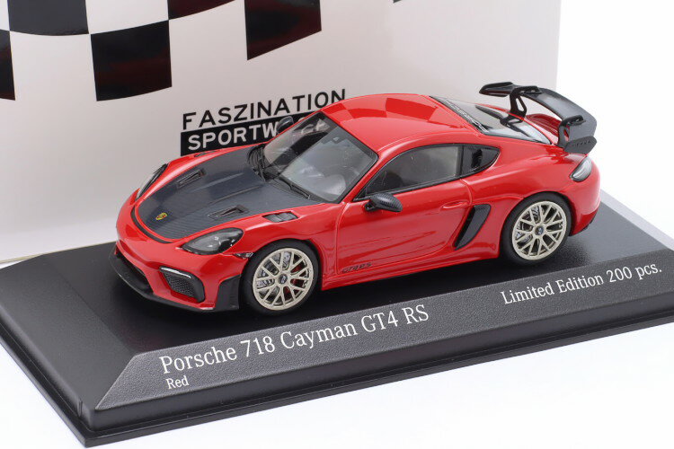 ~j`vX 1/43 |VF 718 (982) PC} GT4 RS 2021 200Minichamps 1:43 Porsche 718 (982) Cayman GT4 RS 2021 red / Neodymium rims limitation 200 pcs