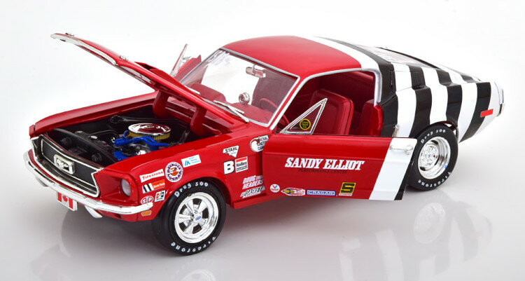 Ertl/Auto World 1/18 フォード マスタング コブラジェット スーパーストック S S 1968 レッド/ホワイト/ブラック Ertl/Auto World 1:18 Ford Mustang Cobra Jet Super Stock SS 1968 red white black Elliot