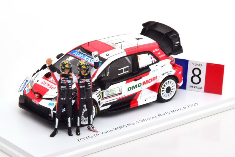 Xp[N 1/43 g^ X WRC D [ c@ 2021 IWF COVA tBMA tbOtSpark 1:43 Toyota Yaris WRC Winner Rally Monza 2021 Ogier/Ingrassia with figurines and flag