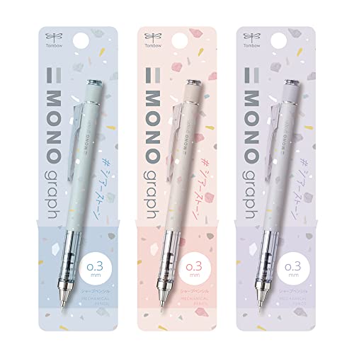 Rakuten - トンボ(Tombow) 鉛筆 MONO シャープペン モノグラフ 0.3mm シアストーン柄 アソート 3本セット DCD-332XAZ