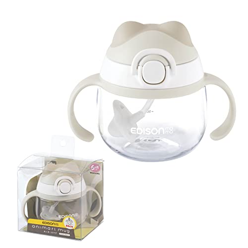 EDISONmama(エジソンママ) ストローマグカップ/あにま~るマグ モカ 200ml 5カ月~ コップ飲みの練習ができる フタのお耳は噛ん