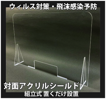 アクリル2mm厚／対面アクリルシールド板、ついたて、仕切り【業務用】下辺窓開口あり【2セット】飛沫防止 ウイルス対策 アクリル板 感染予防 公共施設 病院 クリニック オフィス 受付 コンビニ スーパー