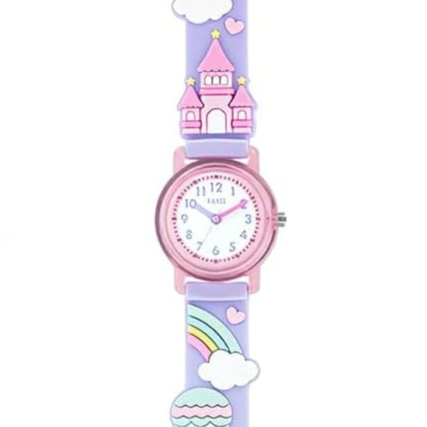 ■J-AXIS キッズウォッチ 子供用 腕時計【メルヘン にじ ハート 星 お城 気球】 かわいい ゆめかわ おでかけ 旅行 幼稚園 小学生 誕生日 ギフト パープル TCL79【楽ギフ_包装選択】サンフレイム