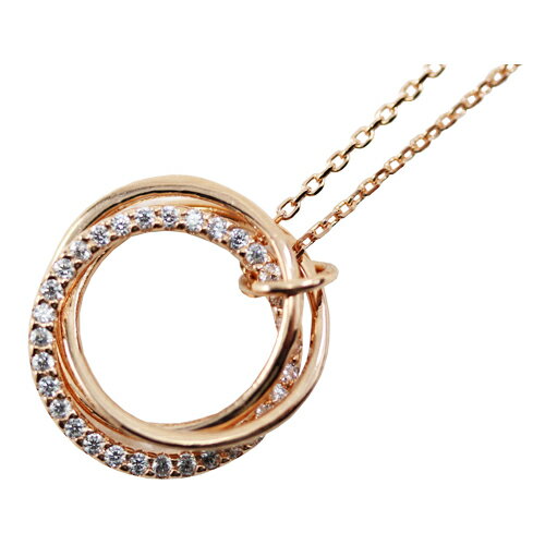 ■PURE DAYS　ピュアデイズ【シルバー　ピンクゴールドカラー　キュービック　3サークル　リング　ネックレス　ペンダント】Mサイズ　PDP-035　[後払不可]【楽ギフ_包装選択】 共栄