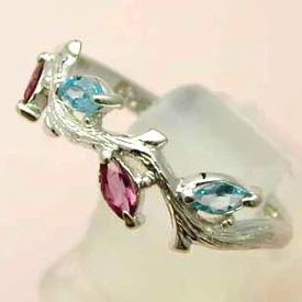 ●Wacca[ワッカ] ■スターリングシルバー 【ブルートパーズ＆ピンクトルマリン】リング 9号 11号 13号 リーフモチーフ 誕生石 10月 11月 指輪 SV かわいい おしゃれ 自然 デザインリングPR9BTPT【楽ギフ_包装選択】プラタ