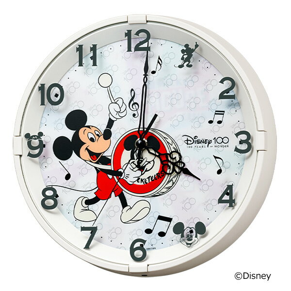 6月中旬以降発売予定■リズム時計　ディズニー　100周年限定モデル【クオーツ　掛時計　M817　Disney100　ミッキーマウス】夜でも見える　暗所自動点灯　連続秒針　かわいい　おしゃれ　寝室　子供部屋　お祝い　記念日　ギフト　ホワイト　8MG817MC72【楽ギフ_包装選択】のサムネイル