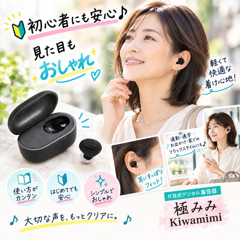 #USB充電式 #片耳式 #デジタル #集音器 #耳穴型【極みみ Kiwamimi きわみみ】#超軽量 #男女兼用 #軽度〜中等度難聴 #ハウリング抑制 #簡単操作 #初心者 #日本語ガイダンス 敬老 父の日 母の日 テレワーク リモートワーク YAAK-01-1/25355パール/オプチ