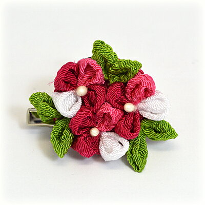 ☆手作り☆【つまみ細工　髪飾り　花】和装小物　ヘアアクセサリー　コサージュ　ブローチ　ピンク　[代..