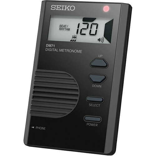 SEIKO（セイコー） 【デジタルメトロノーム】　カードタイプ ブラスバンド、オーケストラ等ジャンルを問わず、あらゆる楽器の初心者から中・上級者の日々の練習に必要な機能を、携帯に便利なカードサイズに凝縮した、楽器奏者必携のデジタルメトロノームです。 聞き取りやすくメリハリのあるテンポ音。イヤホンジャックもついているので、イヤホンで聞いたりスピーカーにつないだりできます。 ハイコントラスト液晶とLEDで、目でもテンポを確認できます。 カードサイズの本体にすっきりしたボタン配列。 片手での操作しやすさを追及しました。 ◆他、メトロノームはこちら！ 機能・スペック ●サイズ：54(W)×86(H)×12(D)mm ●重さ：約45g（電池CR2032含む） ●テンポ：30～250拍／分 ●ビート：0～7 ●基準音発振：C4～B4（12音） ●基準ピッチ：A4＝440Hz ◆他、楽器・パーツは【こちらへ】 &nbsp; ■【買い物かごに入れる】ボタンをクリックするとご注文できます。 2201 ※画像、商品仕様はメーカーカタログに基づいて掲載しています。 　メーカーの都合により変更になる場合がございます。予めご了承下さい。 【簡易包装のお願い】 配送運賃の高騰により、お客様への送料のご負担がなるべく少なくなるように、 包装を簡略化し梱包サイズを小さくしております。簡単な包装ですが、当店のお品物は全て新品未使用品でございます。 万が一、お品物に不具合がございましたら、すぐに対応させていただきますので、 ご安心くださいませ。どうかご理解の上、ご了承ください。　