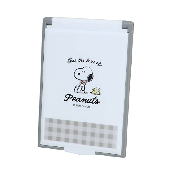 ■スヌーピー SNOOPY PEANUTS キャラクター【カードミラーS コンパクトミラー】手鏡 ミニミラー かわいい おしゃれ 持ち運び スリム 薄型 キッズ ティーン 小学生 中学生 高校生 ギフト グレーチェック 880242/KM-302310 【楽ギフ_包装選択】 パール カミオ