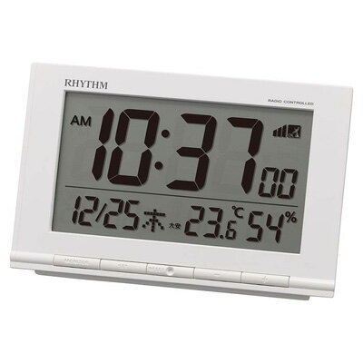 リズム時計◆デジタル電波目覚まし時計温湿度計付き　白　8RZ193SR03　.