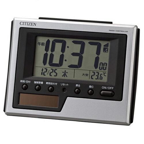 リズム時計◆ソーラー電源 電波目覚まし時計【フィットウェーブソーラーD215】温度表示 カレンダー シルバーメタリック色 8RZ215SR19 [後払不可]【楽ギフ_包装選択】.