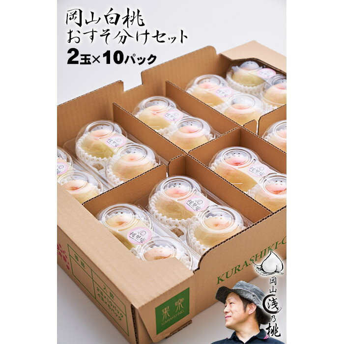 岡山白桃 早生 おすそ分け10セット 2玉×10パック入箱 岡山県産白桃 〇浅 生産者限定商品 6月下旬〜7月下旬収穫品