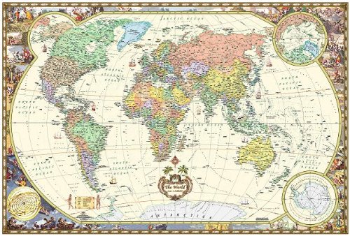 楽天AJIMURA-SHOP【中古】【未使用・未開封品】Antique Style World Wall Map （Wall Map Laminated） （Illustrated World Map） （Map）