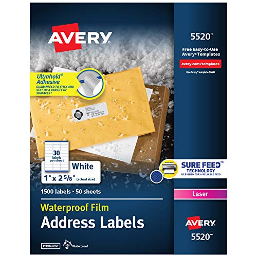 White Weatherproof Laser Shipping Labels, 1 x 2-5/8, 1500/Pack