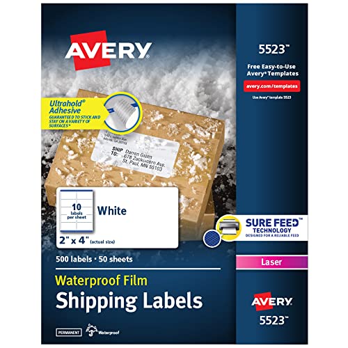 White Weatherproof Laser Shipping Labels, 2 x 4, 500/Pack (並行輸入品)