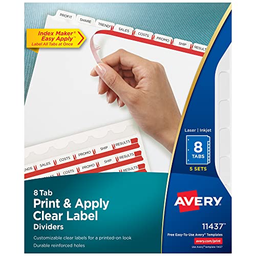 Index Maker Clear Label Dividers, 8-Tab, Letter, White, 5 Sets