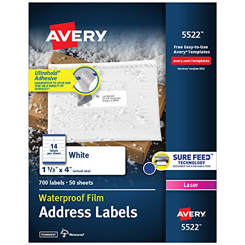 White Weatherproof Laser Shipping Labels, 1-1/3 x 4, 700/Pack (並行輸入品)