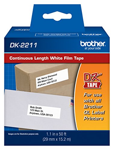 Continuous Film Label Tape, 1.1" x 50ft Roll, White 