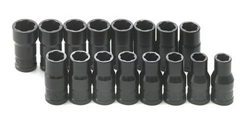 S K Hand Tools SKT756 .25in. Drive SAE and Metric Turbo Socket Set - 16 Pieces