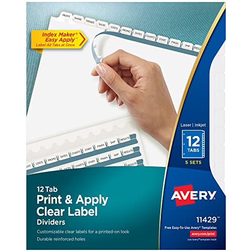 Index Maker Clear Label Dividers, 12-Tab, Letter, White, 5 Sets/Pack 