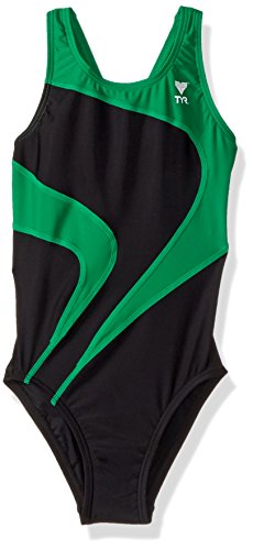(24, Black/Green) - TYR SPORT Girl's Alliance T-Splice Maxfit Swimsuit