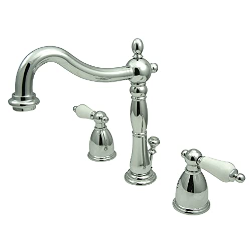 (Polished Chrome) - Kingston Brass KB1971PL Heritage Widespread Lavatory Faucet with Porcelain Lever Handle, Polished Chrome
