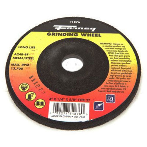 Forney 71876 Grinding Wheel with 5/8-Inch Arbor, Metal Type 27, A24R-BF, 4-Inch-by-1/4-Inch by Forney