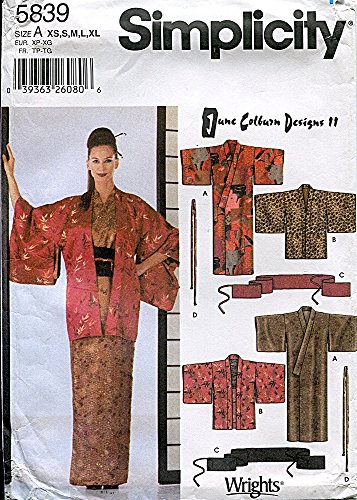 Simplicity Pattern 5839 June ColburnデザインII ミセス着物風 Haori 帯 ネクタイ サイズA (XS-XL)